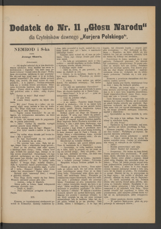 Dodatek do&nbsp;numeru&nbsp;11 &bdquo;Głosu Narodu&rdquo; dla&nbsp;Czytelnik&oacute;w dawnego &bdquo;Kurjera Polskiego&rdquo;. Rok&nbsp;1, 1893
