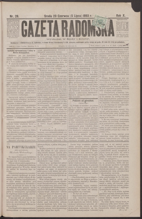 Gazeta Radomska. Rok&nbsp;10, 1893, numer&nbsp;28