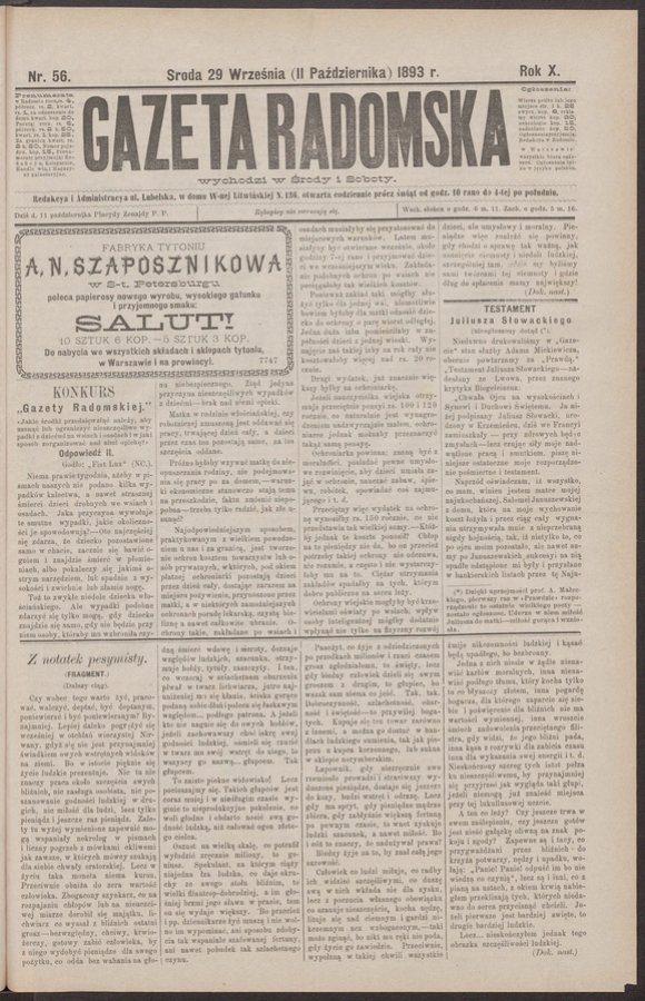 Gazeta Radomska. Rok&nbsp;10, 1893, numer&nbsp;56