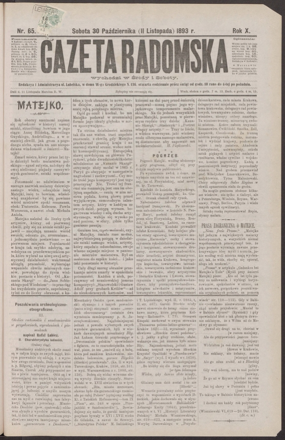 Gazeta Radomska. Rok&nbsp;10, 1893, numer&nbsp;65