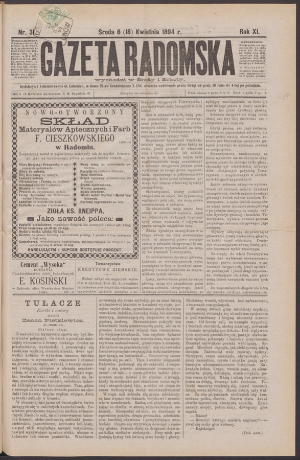 Gazeta Radomska. Rok&nbsp;11, 1894, numer&nbsp;31