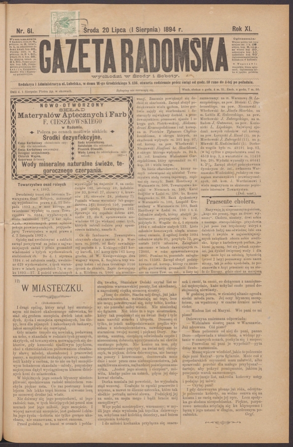 Gazeta Radomska. Rok&nbsp;11, 1894, numer&nbsp;61