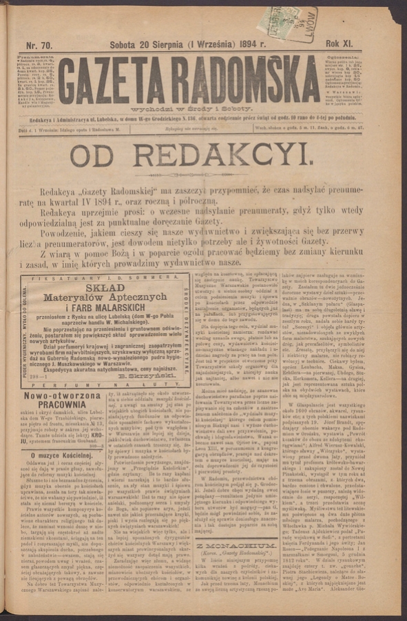 Gazeta Radomska. Rok&nbsp;11, 1894, numer&nbsp;70