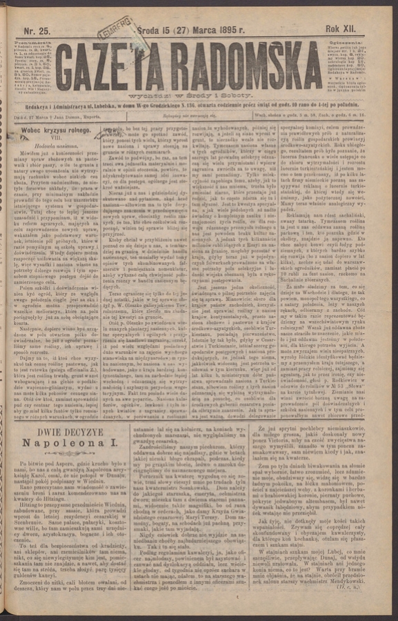 Gazeta Radomska. Rok&nbsp;12, 1895, numer&nbsp;25
