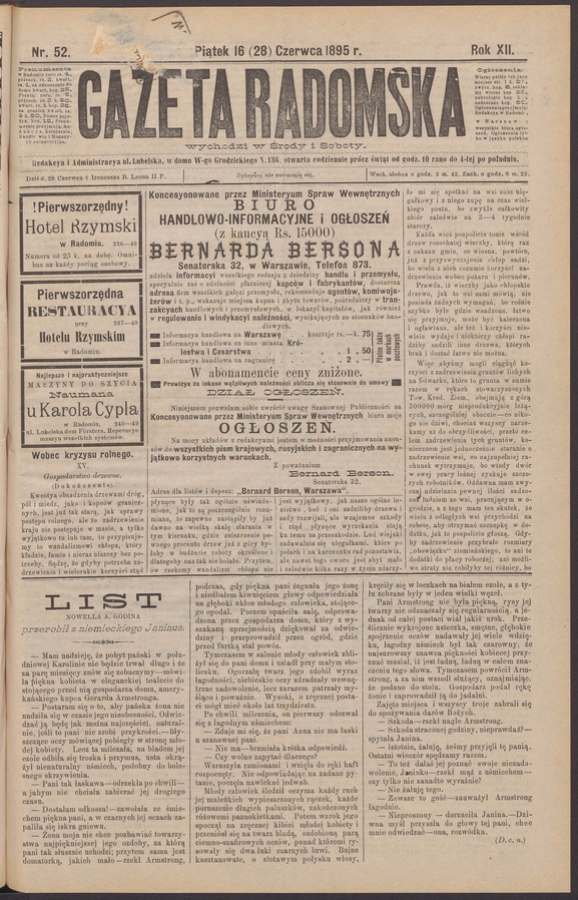 Gazeta Radomska. Rok&nbsp;12, 1895, numer&nbsp;52