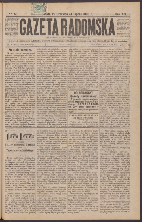 Gazeta Radomska. Rok&nbsp;13, 1896, numer&nbsp;53