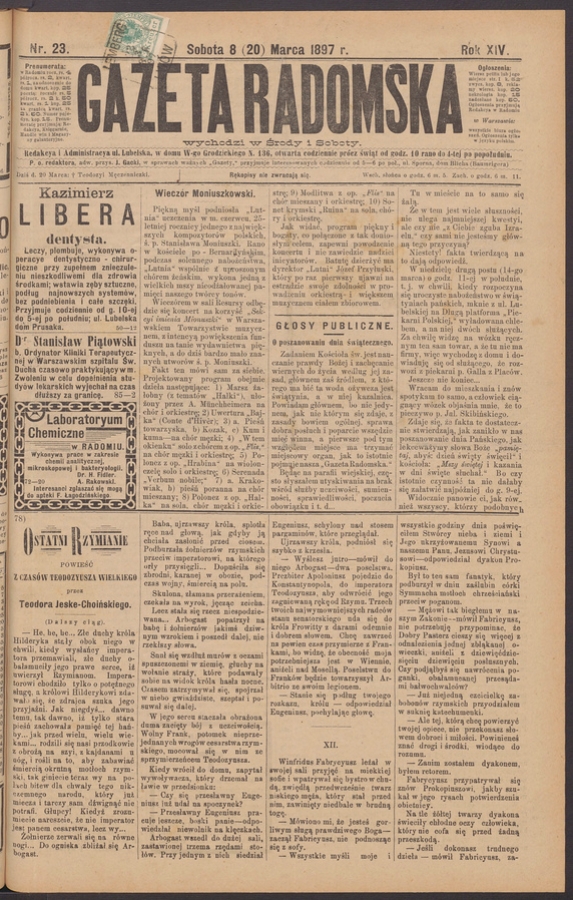 Gazeta Radomska. Rok&nbsp;14, 1897, numer&nbsp;23