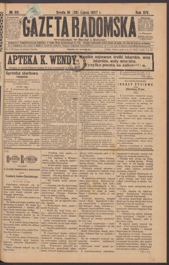 Gazeta Radomska. Rok&nbsp;14, 1897, numero&nbsp;60