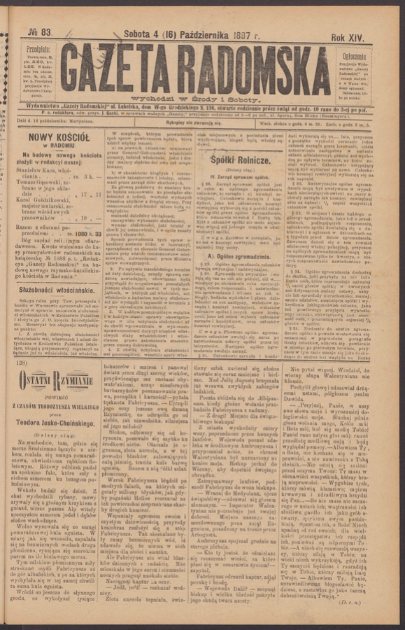 Gazeta Radomska. Rok&nbsp;14, 1897, numero&nbsp;83