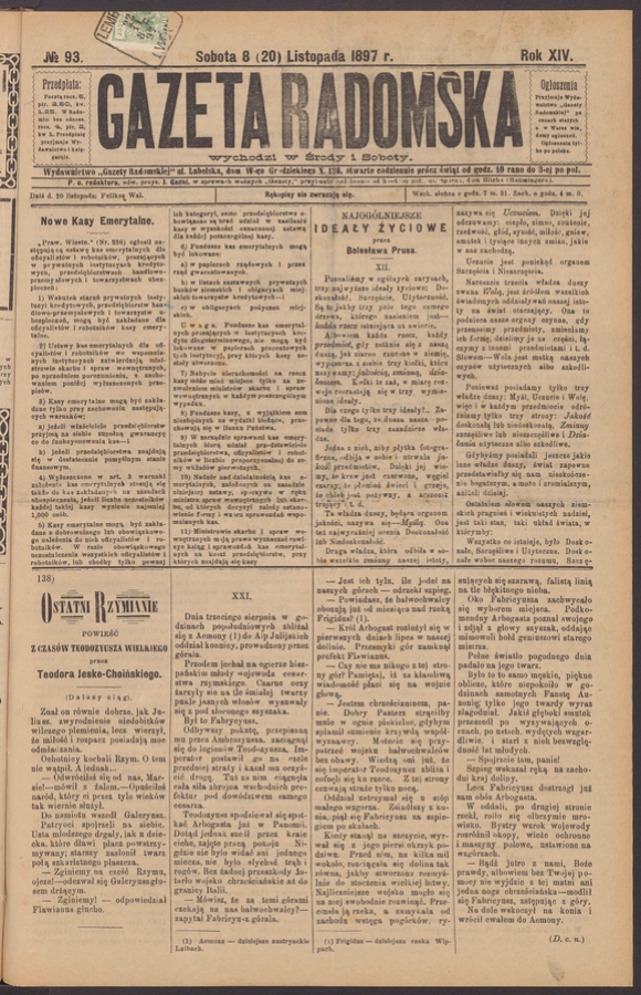 Gazeta Radomska. Rok&nbsp;14, 1897, numero&nbsp;93