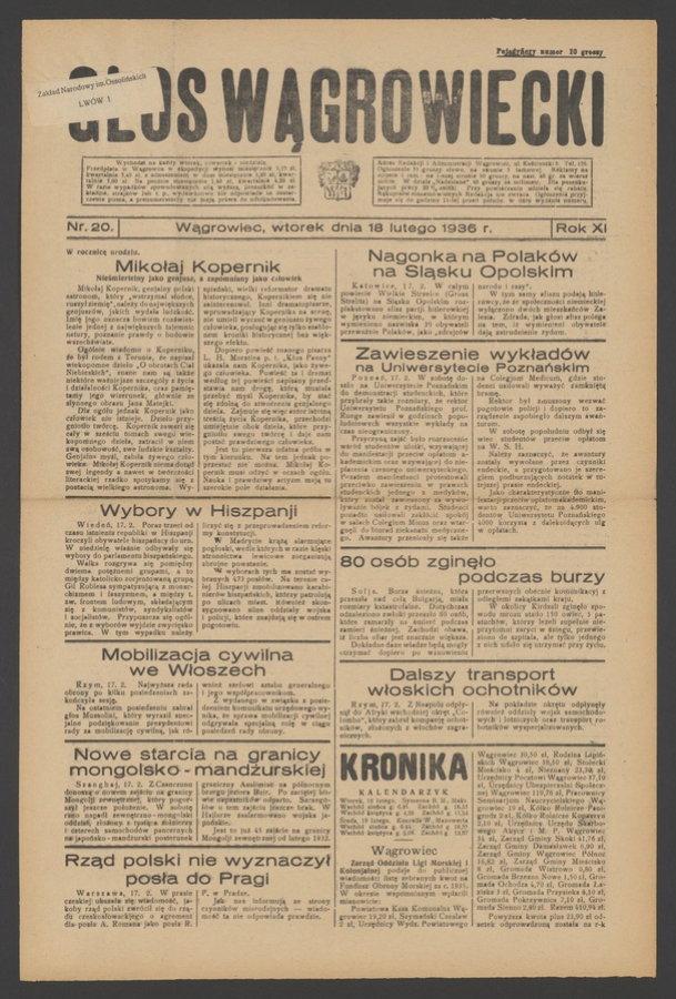 Głos Wągrowiecki. Rok&nbsp;11, 1936, numer&nbsp;20