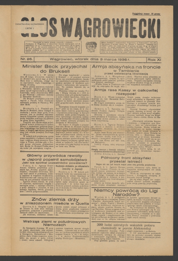 Głos Wągrowiecki. Rok&nbsp;11, 1936, numer&nbsp;26