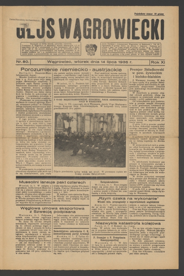 Głos Wągrowiecki. Rok&nbsp;11, 1936, numer&nbsp;80