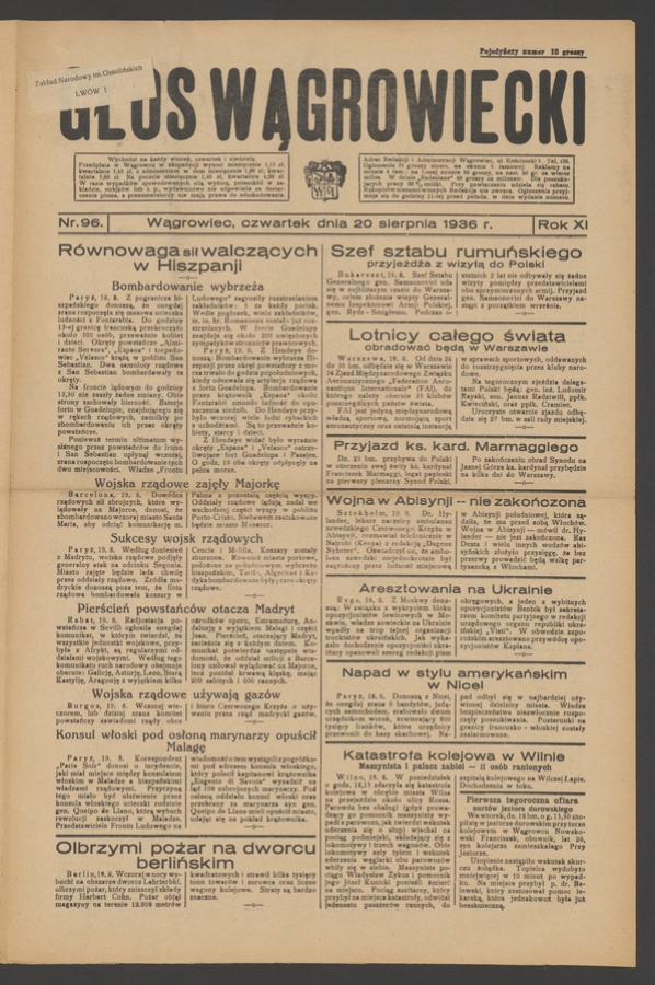 Głos Wągrowiecki. Rok&nbsp;11, 1936, numer&nbsp;96