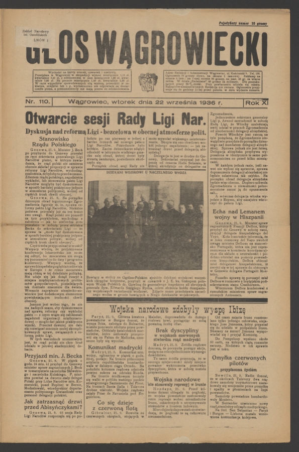 Głos Wągrowiecki. Rok&nbsp;11, 1936, numer&nbsp;110