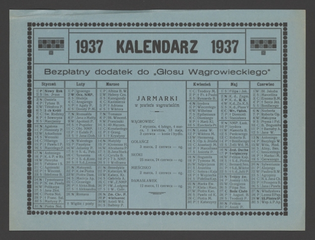 Kalendarz 1937&nbsp;: bezpłatny dodatek do&nbsp;&bdquo;Głosu Wągrowieckiego&rdquo;