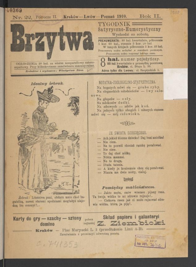 Brzytwa&nbsp;: tygodnik satyryczno-humorystyczny. Rok&nbsp;2, 1910, numer&nbsp;22