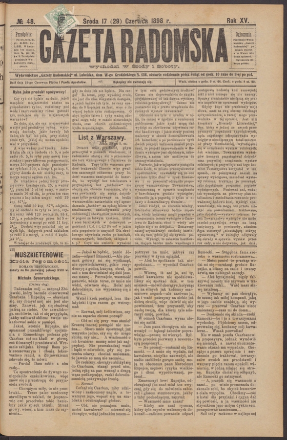Gazeta Radomska. Rok&nbsp;15, 1898, numero&nbsp;48