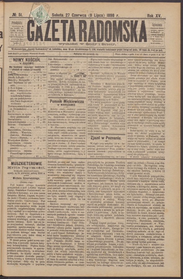 Gazeta Radomska. Rok&nbsp;15, 1898, numero&nbsp;51