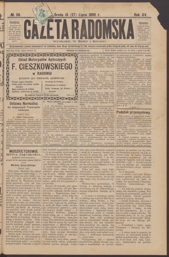 Gazeta Radomska. Rok&nbsp;15, 1898, numero&nbsp;56