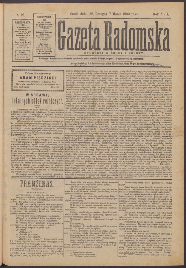 Gazeta Radomska. Rok&nbsp;17, 1900, numero&nbsp;19