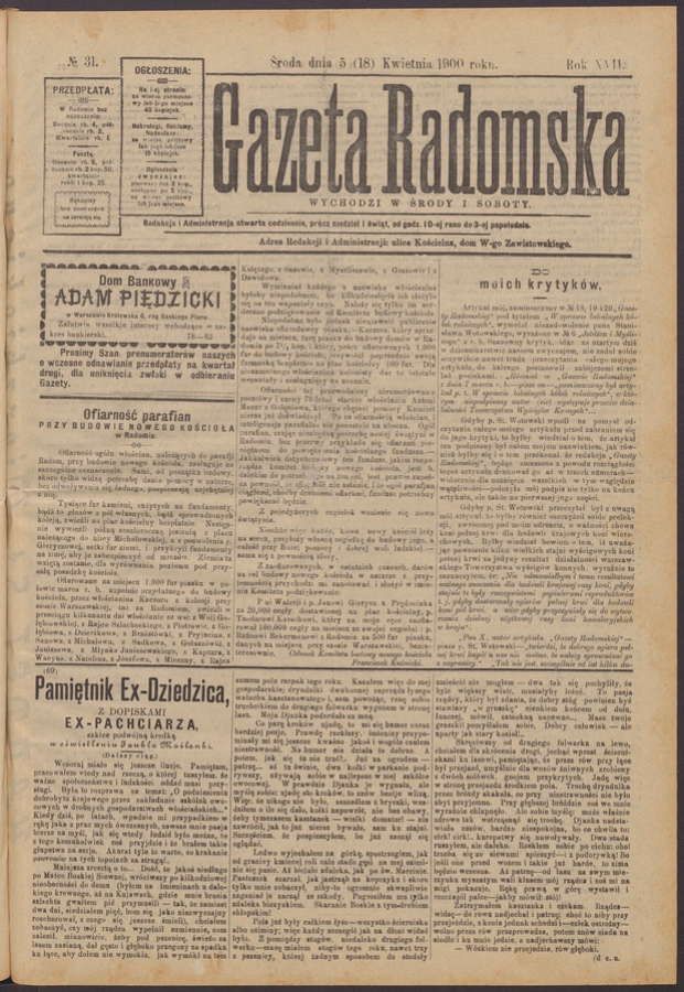 Gazeta Radomska. Rok&nbsp;17, 1900, numero&nbsp;31