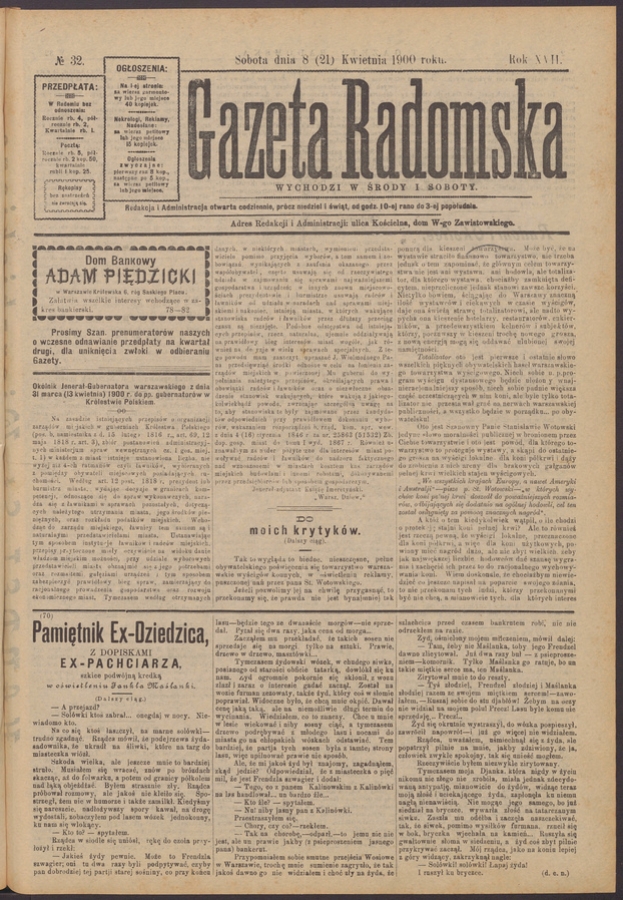 Gazeta Radomska. Rok&nbsp;17, 1900, numero&nbsp;32