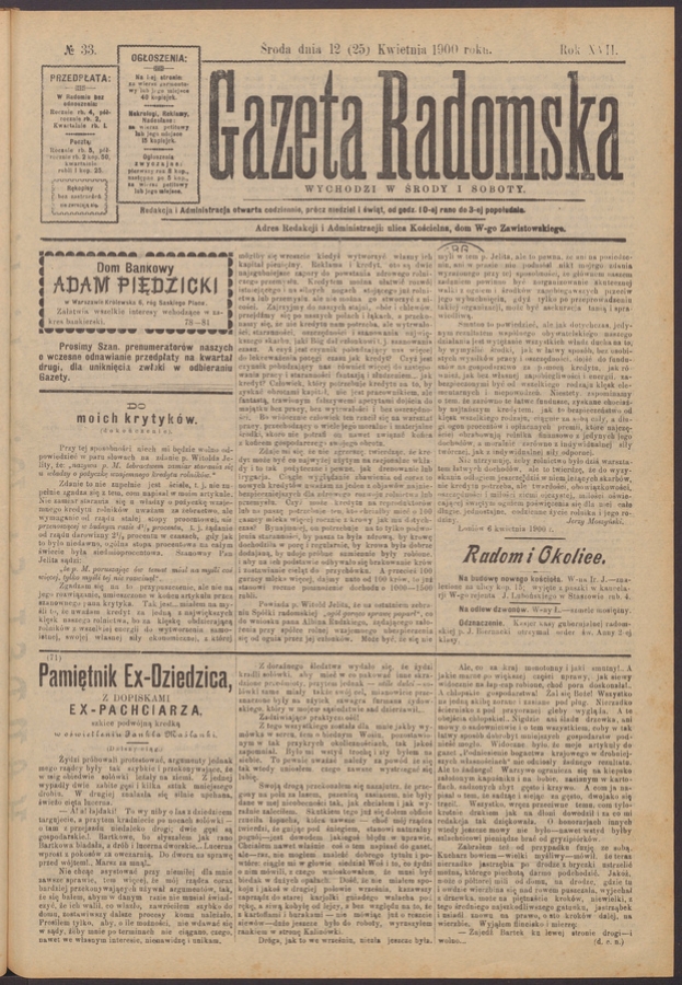 Gazeta Radomska. Rok&nbsp;17, 1900, numero&nbsp;33