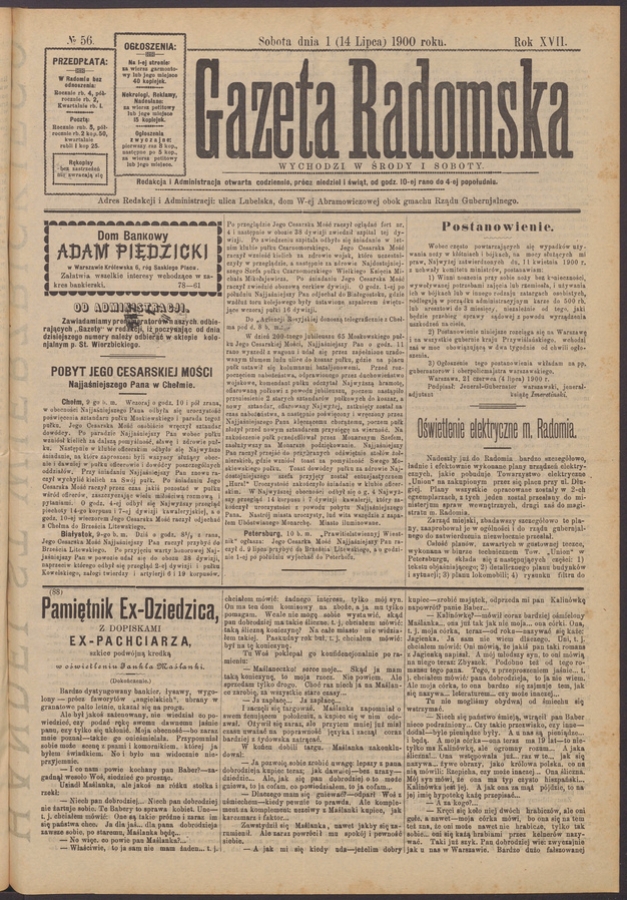 Gazeta Radomska. Rok&nbsp;17, 1900, numero&nbsp;56