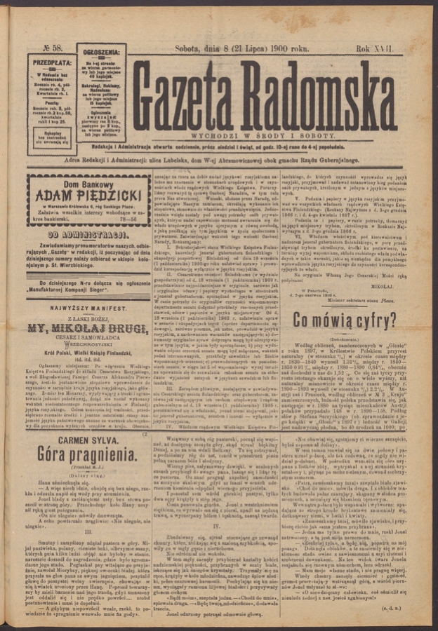 Gazeta Radomska. Rok&nbsp;17, 1900, numero&nbsp;58