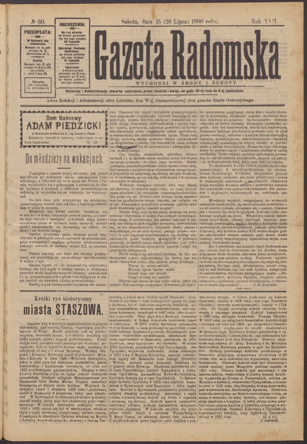 Gazeta Radomska. Rok&nbsp;17, 1900, numero&nbsp;60