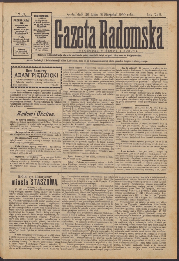 Gazeta Radomska. Rok&nbsp;17, 1900, numero&nbsp;63
