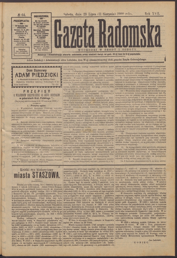 Gazeta Radomska. Rok&nbsp;17, 1900, numero&nbsp;64