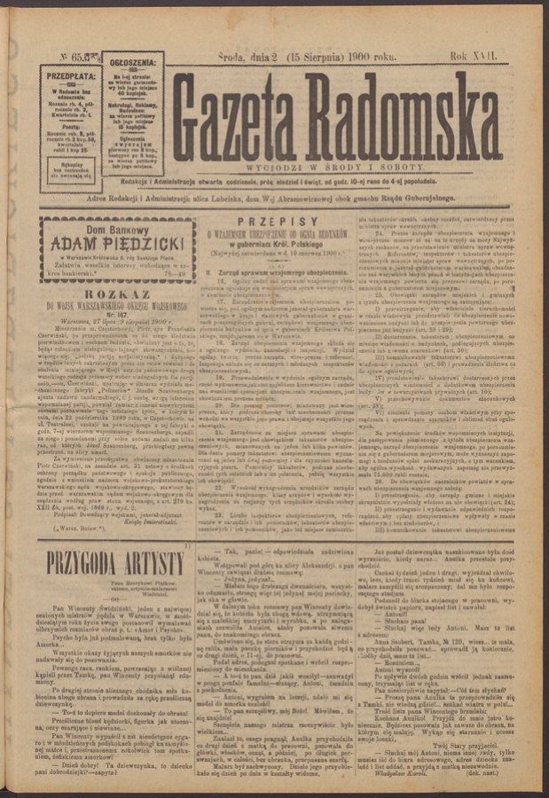 Gazeta Radomska. Rok&nbsp;17, 1900, numero&nbsp;65