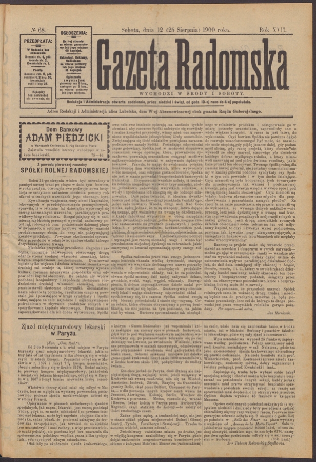 Gazeta Radomska. Rok&nbsp;17, 1900, numero&nbsp;68
