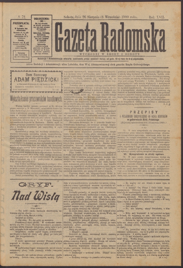 Gazeta Radomska. Rok&nbsp;17, 1900, numero&nbsp;72