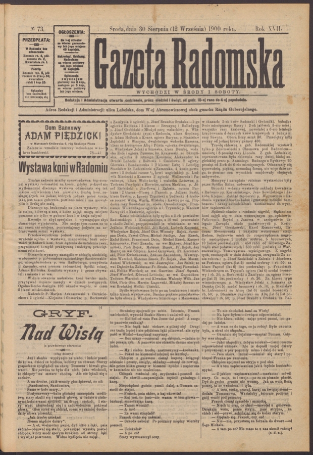 Gazeta Radomska. Rok&nbsp;17, 1900, numero&nbsp;73