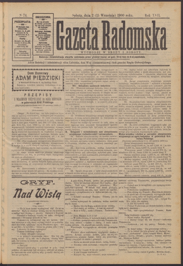 Gazeta Radomska. Rok&nbsp;17, 1900, numero&nbsp;74