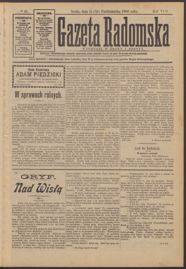 Gazeta Radomska. Rok&nbsp;17, 1900, numero&nbsp;85