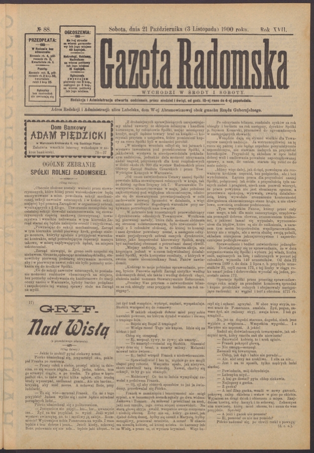 Gazeta Radomska. Rok&nbsp;17, 1900, numero&nbsp;88