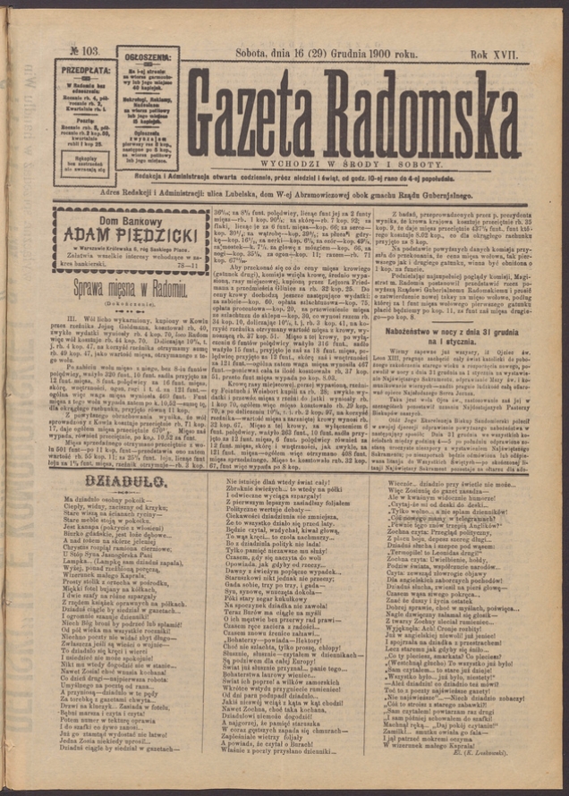 Gazeta Radomska. Rok&nbsp;17, 1900, numero&nbsp;103