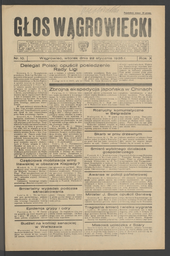 Głos Wągrowiecki. Rok&nbsp;10, 1935, numer&nbsp;10