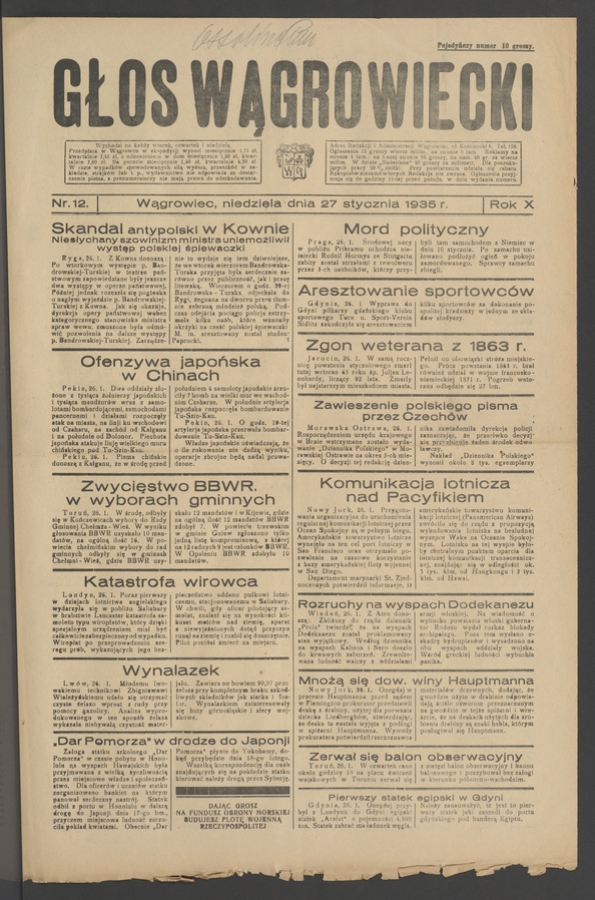 Głos Wągrowiecki. Rok&nbsp;10, 1935, numer&nbsp;12