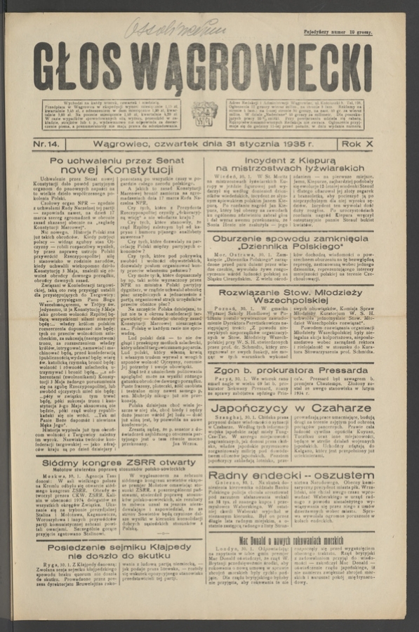 Głos Wągrowiecki. Rok&nbsp;10, 1935, numer&nbsp;14