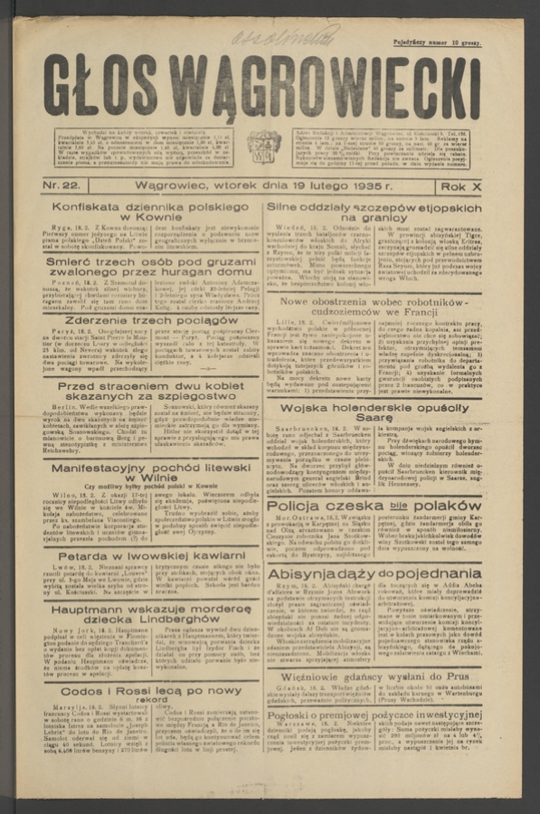 Głos Wągrowiecki. Rok&nbsp;10, 1935, numer&nbsp;22