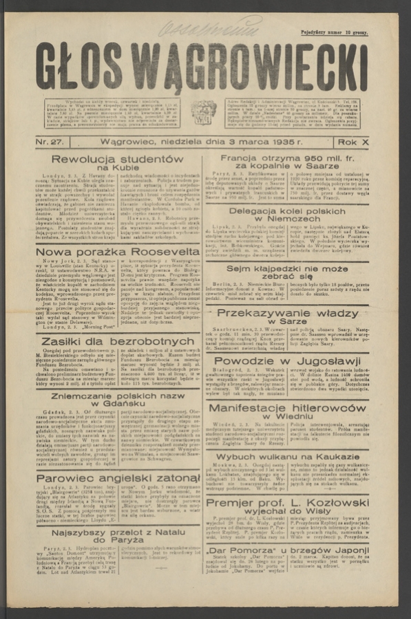 Głos Wągrowiecki. Rok&nbsp;10, 1935, numer&nbsp;27