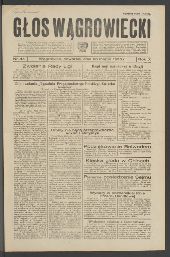 Głos Wągrowiecki. Rok&nbsp;10, 1935, numer&nbsp;37