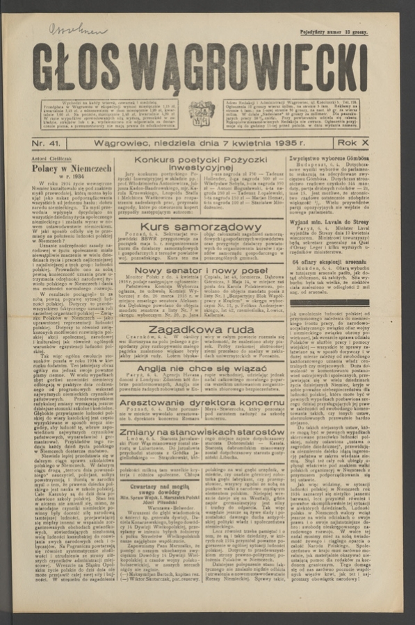 Głos Wągrowiecki. Rok&nbsp;10, 1935, numer&nbsp;41