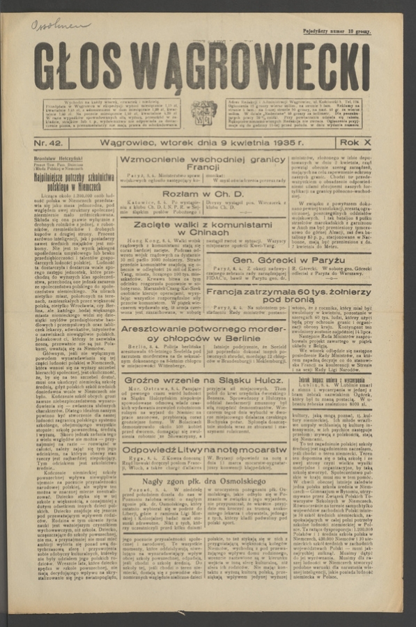 Głos Wągrowiecki. Rok&nbsp;10, 1935, numer&nbsp;42
