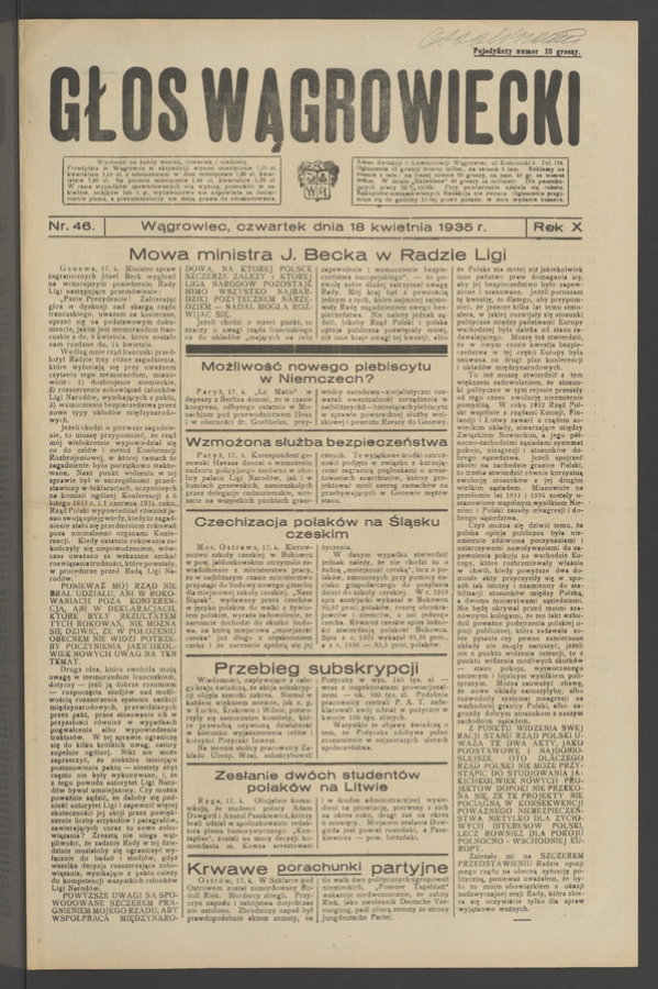 Głos Wągrowiecki. Rok&nbsp;10, 1935, numer&nbsp;46